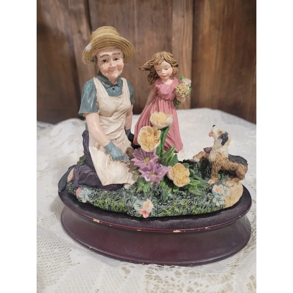 Victorian Women and Child In Flower Garden Music Box